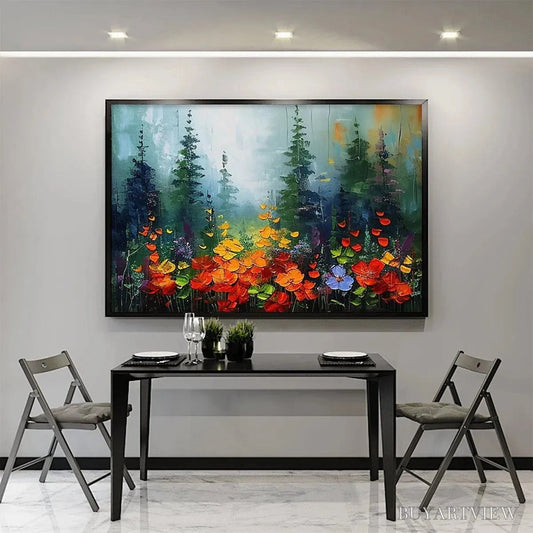 BUYARTVIEW Wild Flower Meadow – Textured Floral Landscape Painting, Impasto , Panoramic Canvas, Nature Decor - image 2