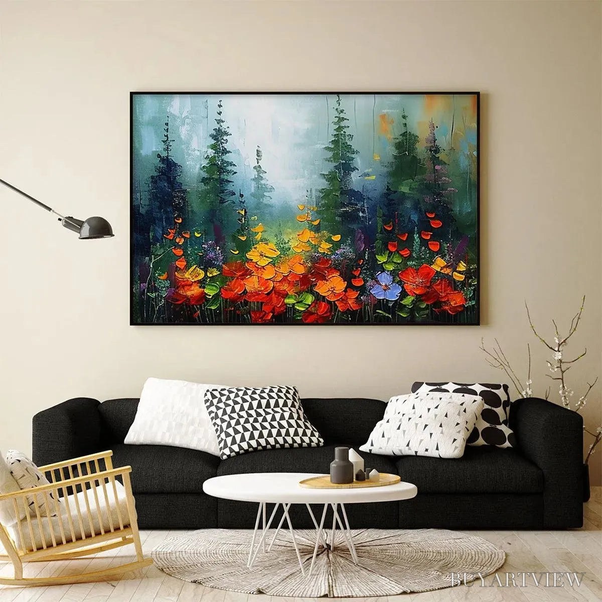 BUYARTVIEW Wild Flower Meadow – Textured Floral Landscape Painting, Impasto , Panoramic Canvas, Nature Decor - image 4