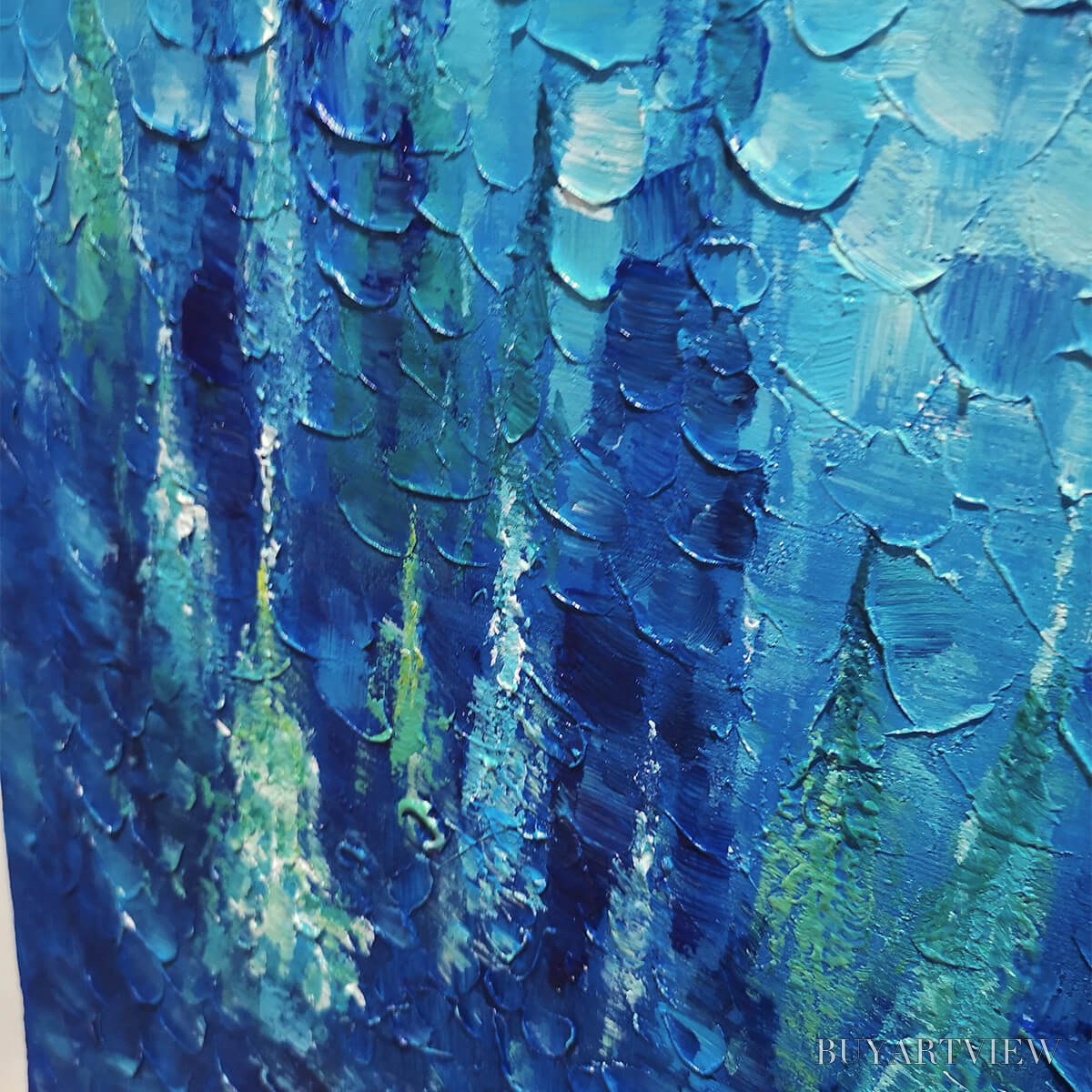 BUYARTVIEW Blue Forest – Textured Forest Painting, Blue Landscape , Square Canvas, Impasto Decor - image 3