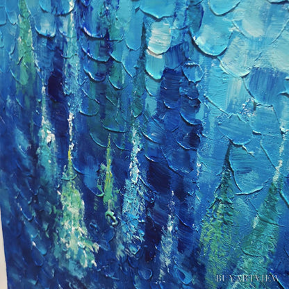 BUYARTVIEW Blue Forest – Textured Forest Painting, Blue Landscape , Square Canvas, Impasto Decor - image 3