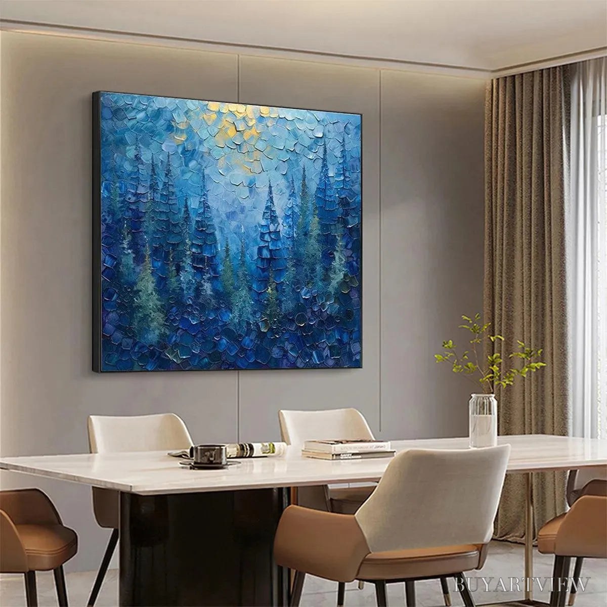 BUYARTVIEW Blue Forest – Textured Forest Painting, Blue Landscape , Square Canvas, Impasto Decor - image 5