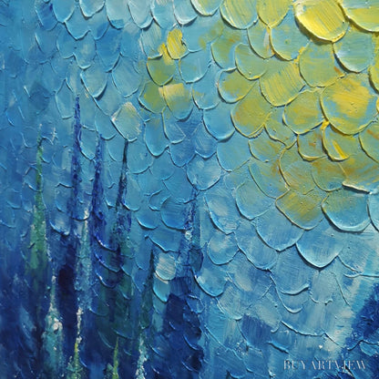 BUYARTVIEW Blue Forest – Textured Forest Painting, Blue Landscape , Square Canvas, Impasto Decor - image 6