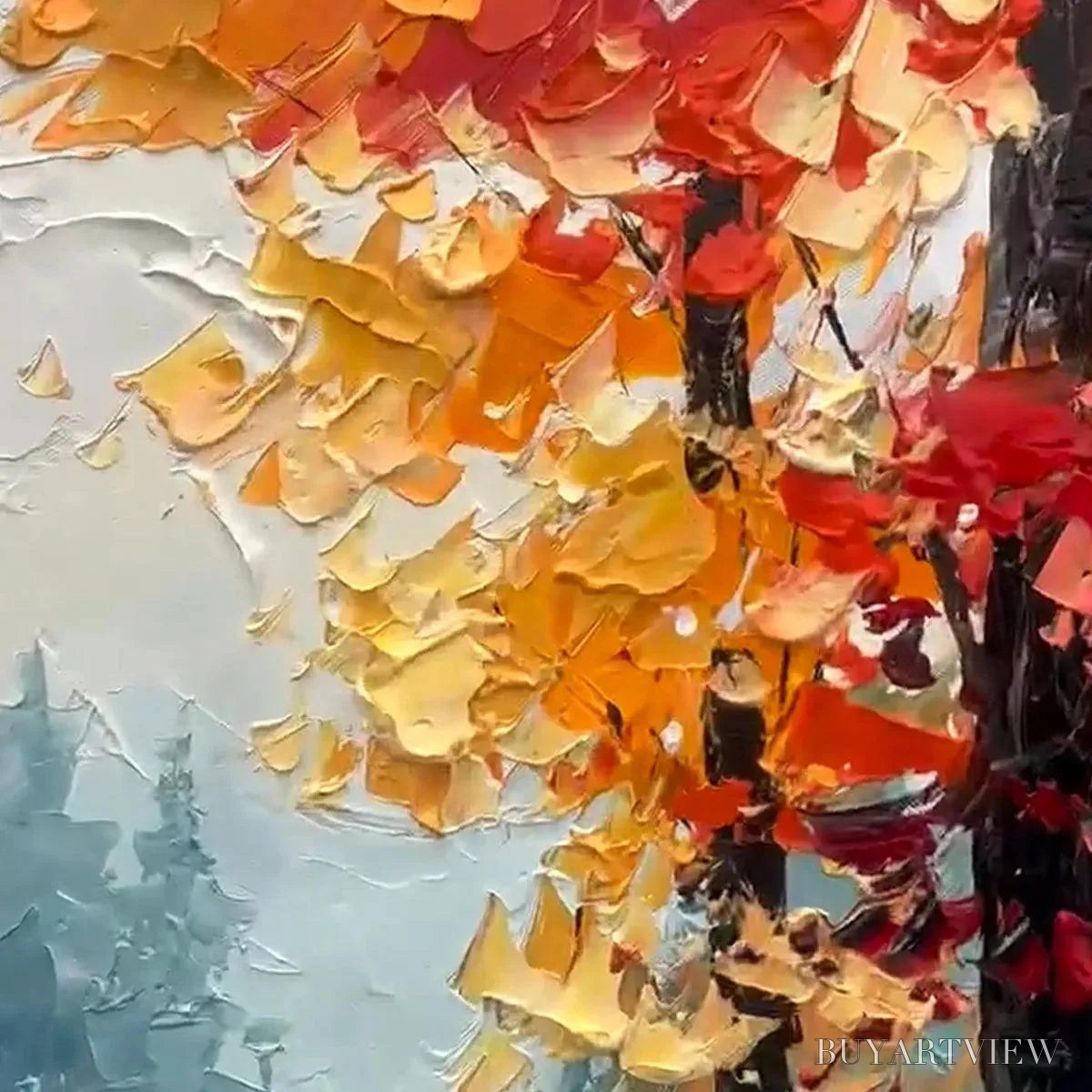BUYARTVIEW Autumn Path – Textured Forest Path Painting, Orange and Blue , Vertical Canvas, Impasto Decor - image 3