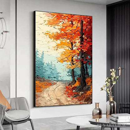 BUYARTVIEW Autumn Path – Textured Forest Path Painting, Orange and Blue , Vertical Canvas, Impasto Decor - image 5