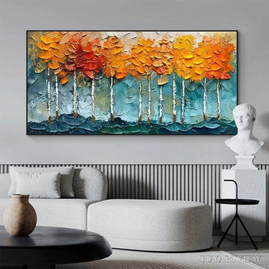BUYARTVIEW Golden Aspen – Textured Forest Painting, Impasto , Horizontal Canvas, Autumn Decor - image 2