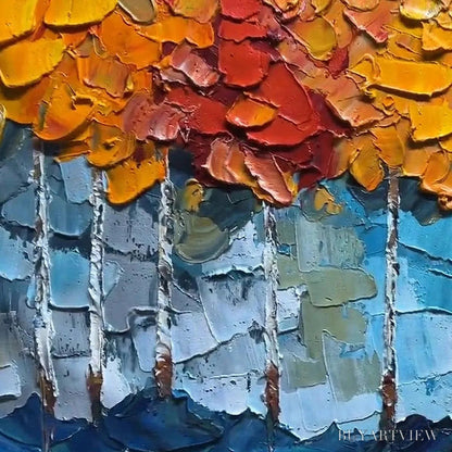 BUYARTVIEW Golden Aspen – Textured Forest Painting, Impasto , Horizontal Canvas, Autumn Decor - image 3
