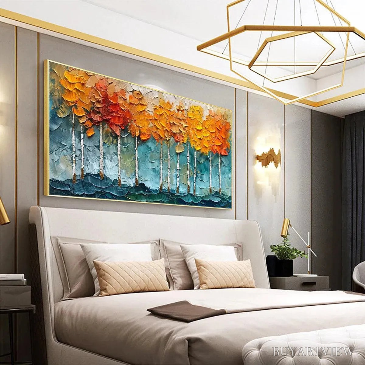 BUYARTVIEW Golden Aspen – Textured Forest Painting, Impasto , Horizontal Canvas, Autumn Decor - image 5