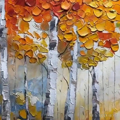 BUYARTVIEW Autumn Aspen – Textured Forest Painting, Impasto , Horizontal Canvas, Fall Decor - image 3