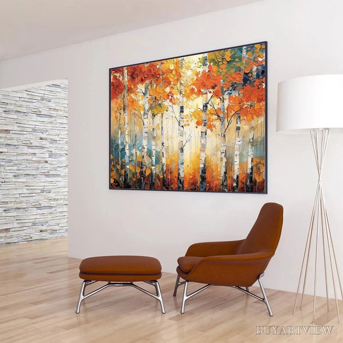 BUYARTVIEW Autumn Aspen – Textured Forest Painting, Impasto , Horizontal Canvas, Fall Decor - image 4