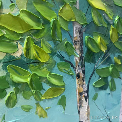 BUYARTVIEW Birch Grove – Textured Forest Painting, Impasto , Horizontal Canvas, Birch Tree Decor - image 3