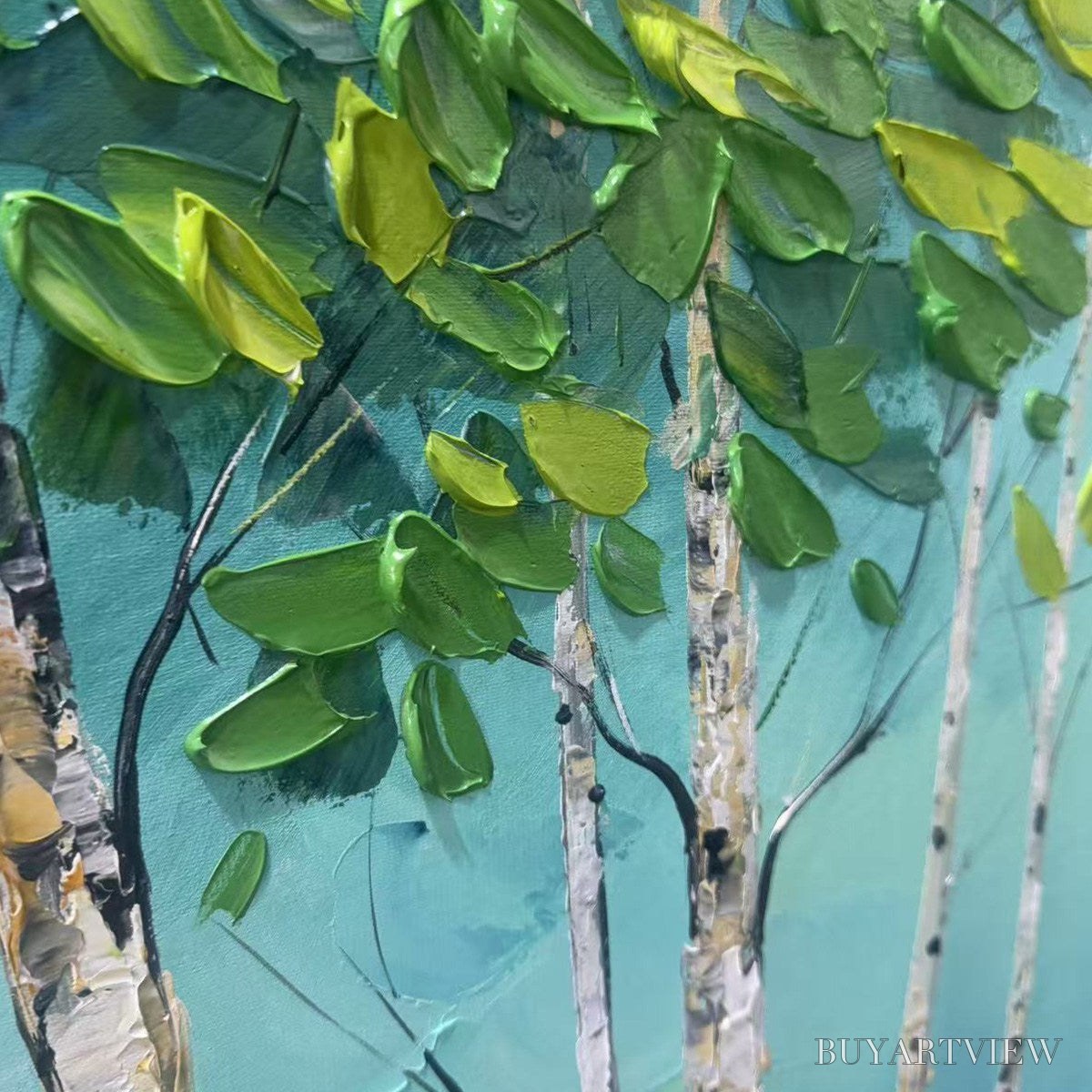 BUYARTVIEW Birch Grove – Textured Forest Painting, Impasto , Horizontal Canvas, Birch Tree Decor - image 6