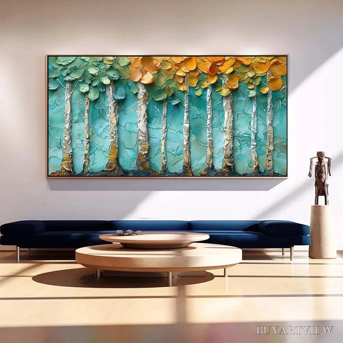 BUYARTVIEW Golden Aspen Grove – Textured Forest Painting, Impasto , Horizontal Canvas, Landscape Art - image 2