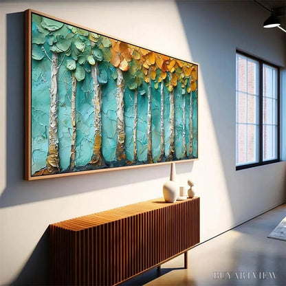 BUYARTVIEW Golden Aspen Grove – Textured Forest Painting, Impasto , Horizontal Canvas, Landscape Art - image 5