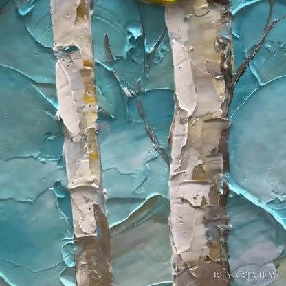 BUYARTVIEW Golden Aspen Grove – Textured Forest Painting, Impasto , Horizontal Canvas, Landscape Art - image 6