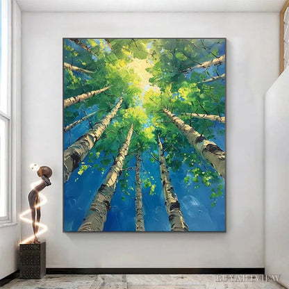 BUYARTVIEW Forest Sunrise – Textured Birch Tree Painting, Impasto , Vertical Canvas, Nature Decor - image 2