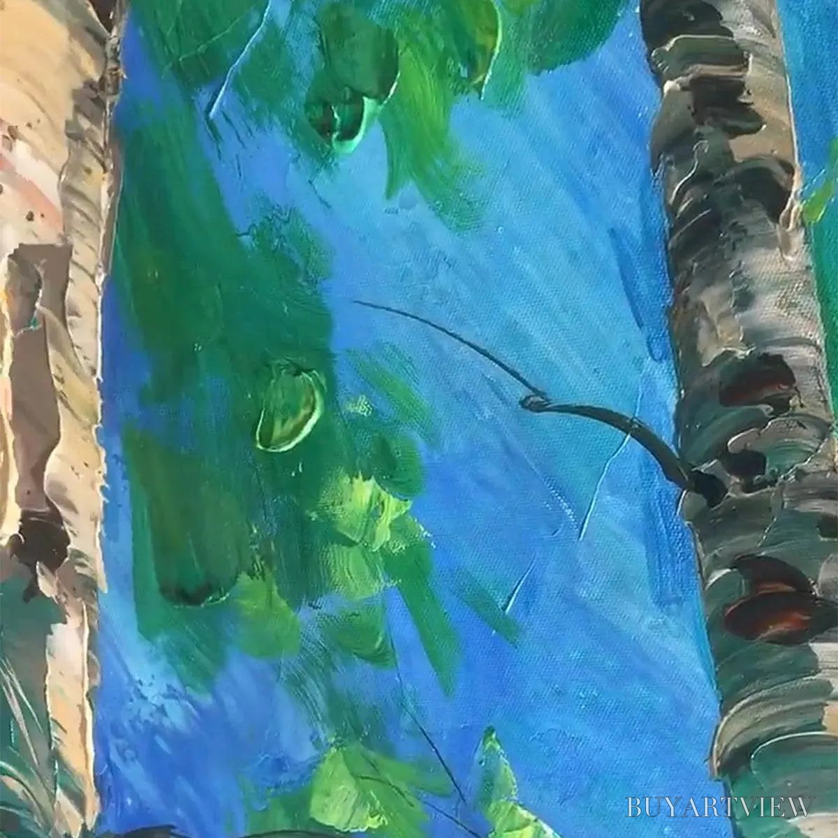 BUYARTVIEW Forest Sunrise – Textured Birch Tree Painting, Impasto , Vertical Canvas, Nature Decor - image 3