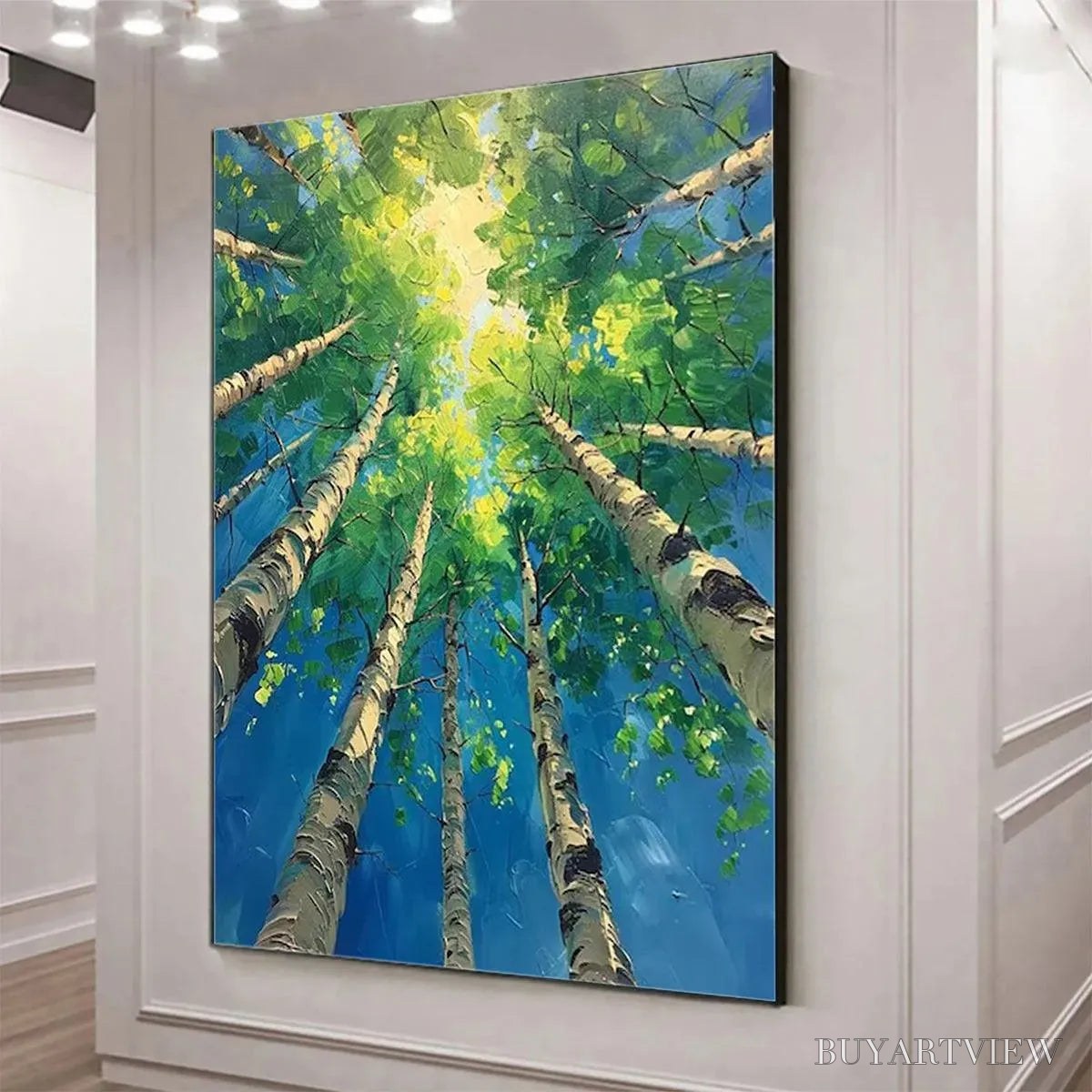 BUYARTVIEW Forest Sunrise – Textured Birch Tree Painting, Impasto , Vertical Canvas, Nature Decor - image 4