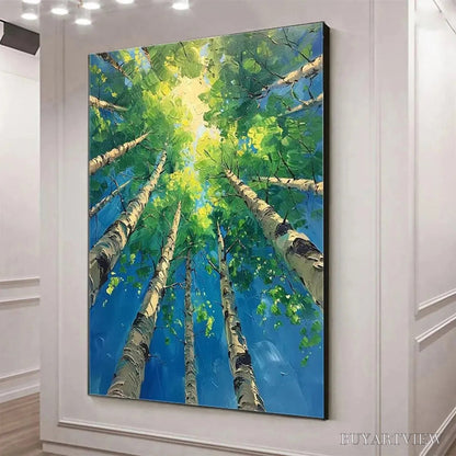 BUYARTVIEW Forest Sunrise – Textured Birch Tree Painting, Impasto , Vertical Canvas, Nature Decor - image 4