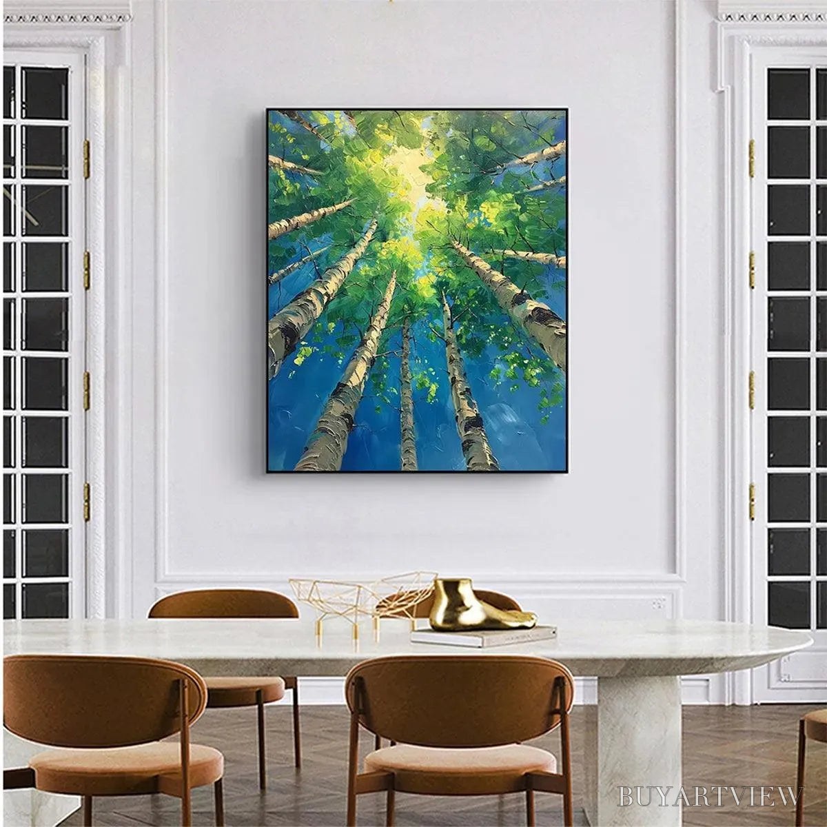 BUYARTVIEW Forest Sunrise – Textured Birch Tree Painting, Impasto , Vertical Canvas, Nature Decor - image 5