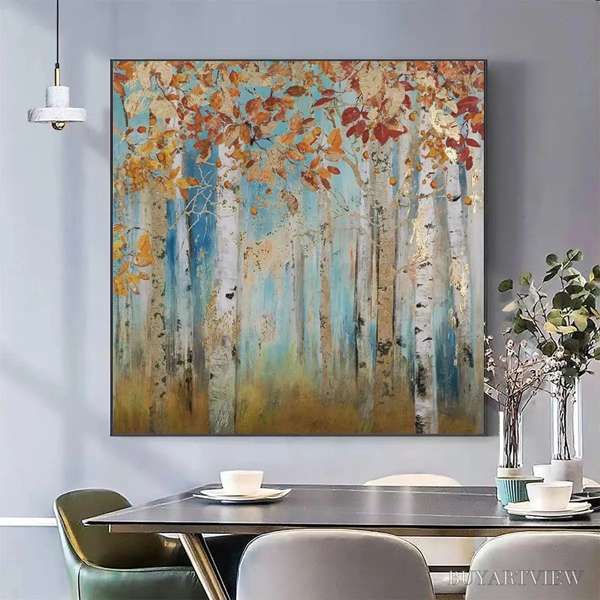 BUYARTVIEW Golden Autumn Forest – Textured Autumn Forest Painting, Square - image 2