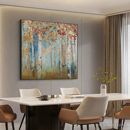 BUYARTVIEW Golden Autumn Forest – Textured Autumn Forest Painting, Square - image 3