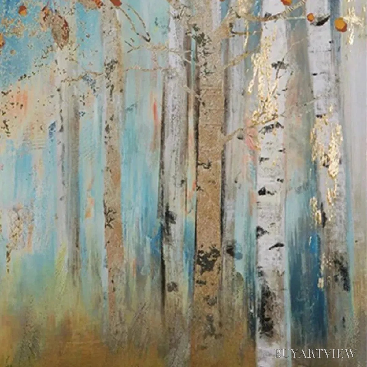 BUYARTVIEW Golden Autumn Forest – Textured Autumn Forest Painting, Square - image 4