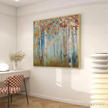BUYARTVIEW Golden Autumn Forest – Textured Autumn Forest Painting, Square - image 5