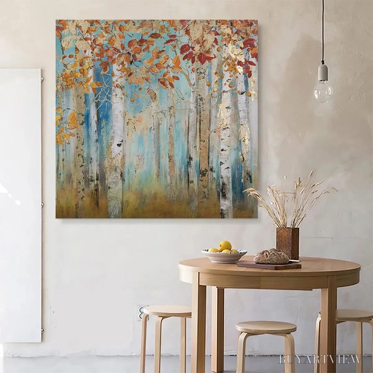BUYARTVIEW Golden Autumn Forest – Textured Autumn Forest Painting, Square - image 6