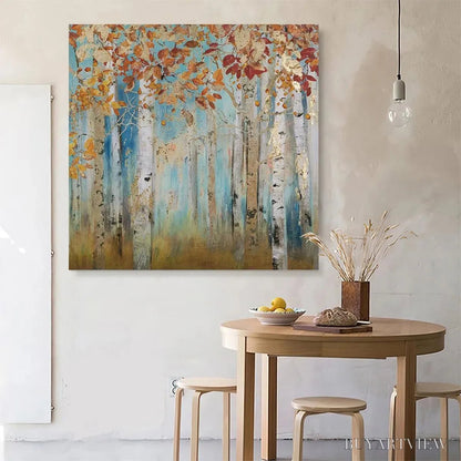 BUYARTVIEW Golden Autumn Forest – Textured Autumn Forest Painting, Square - image 6