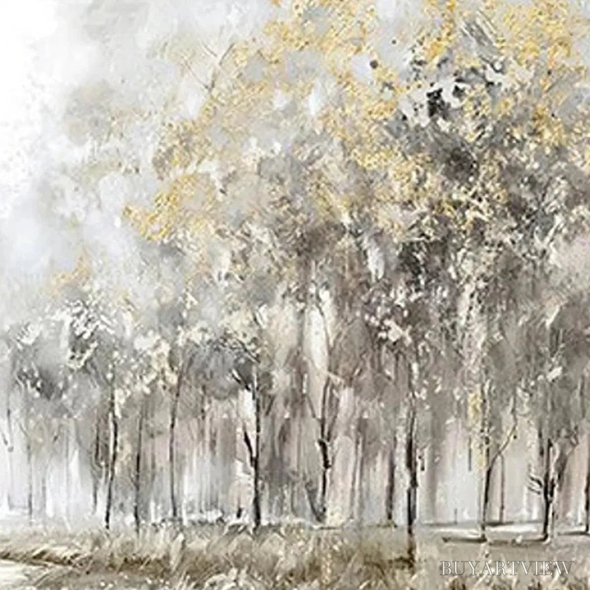BUYARTVIEW Golden Forest Path – Textured Forest Landscape Painting, Panoramic - image 3