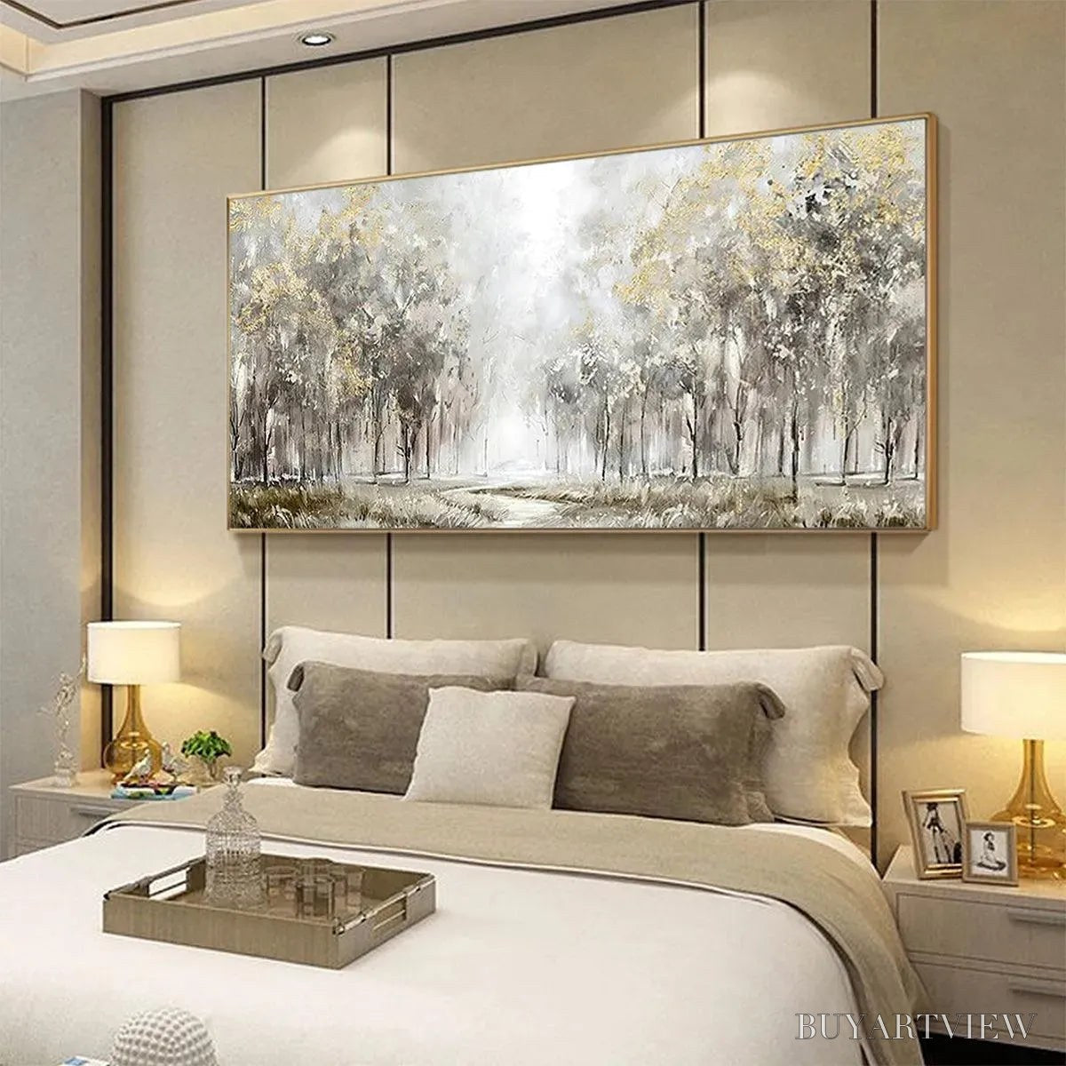 BUYARTVIEW Golden Forest Path – Textured Forest Landscape Painting, Panoramic - image 4