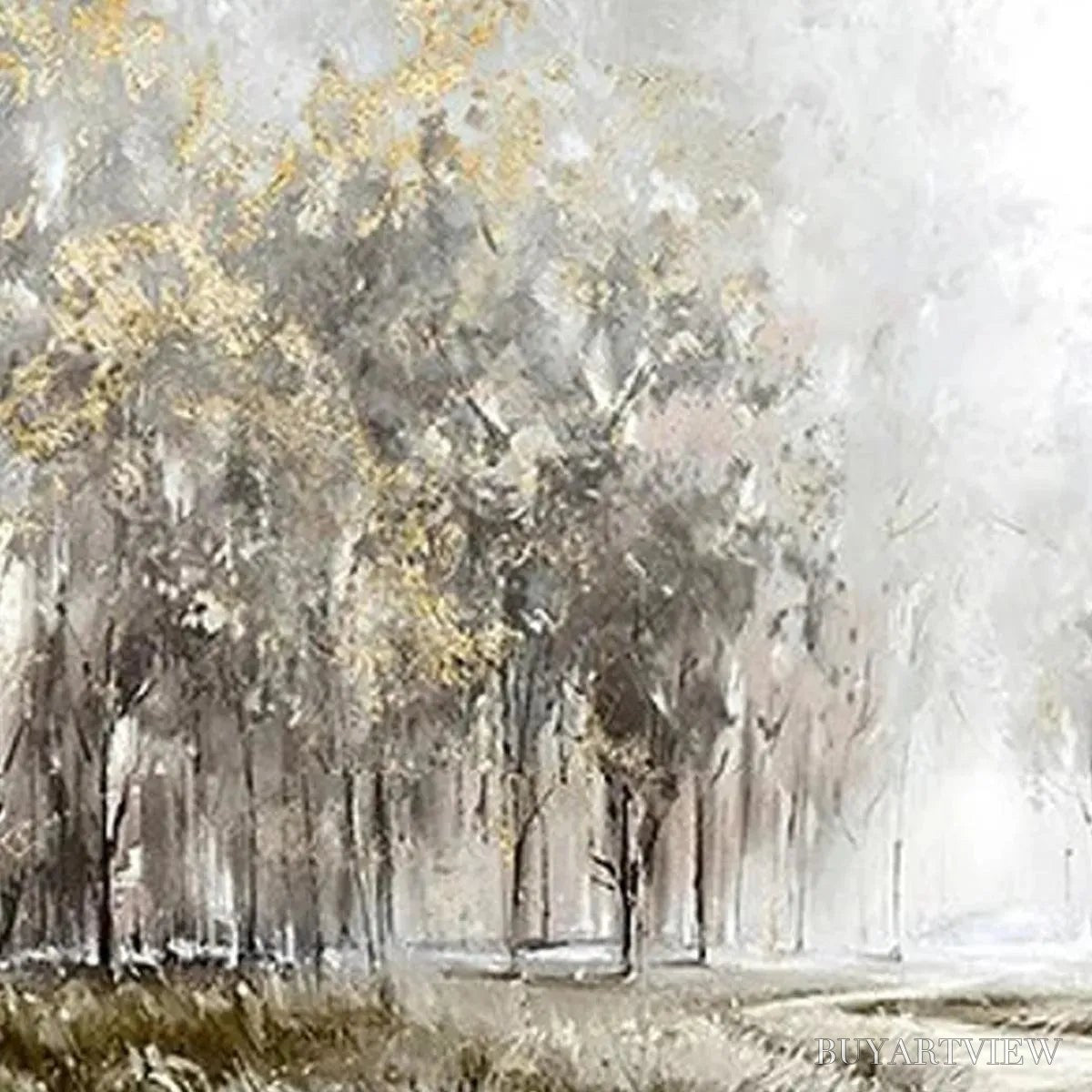 BUYARTVIEW Golden Forest Path – Textured Forest Landscape Painting, Panoramic - image 5