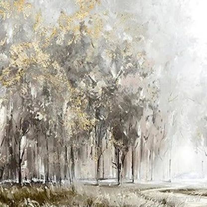 BUYARTVIEW Golden Forest Path – Textured Forest Landscape Painting, Panoramic - image 5