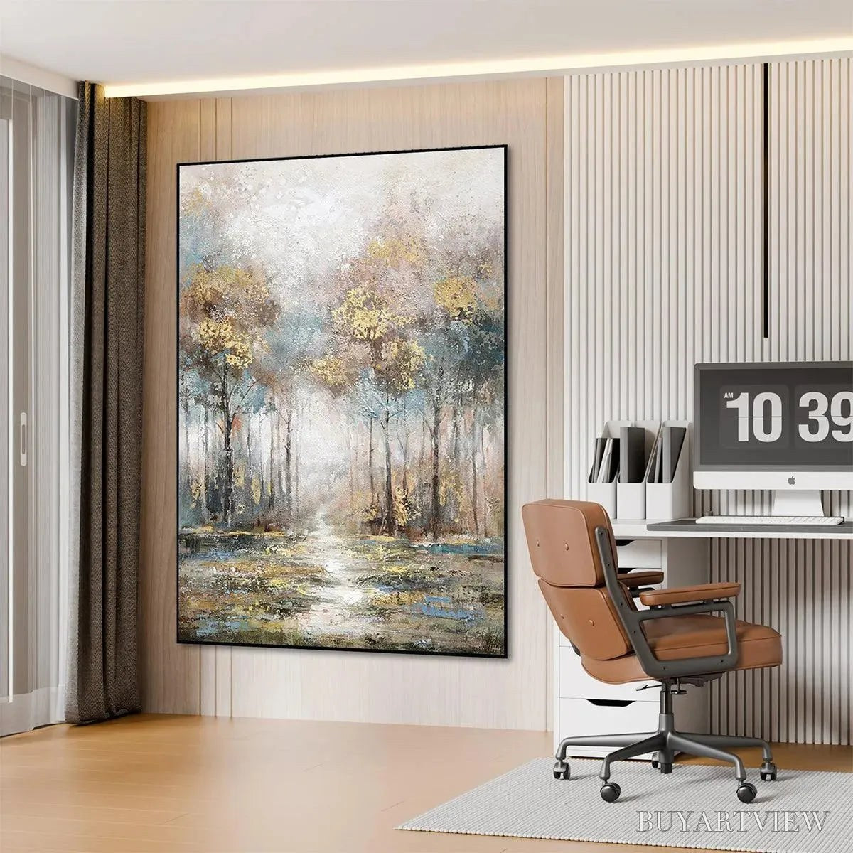 BUYARTVIEW Golden Forest Path – Textured Forest Landscape Painting, Vertical - image 4
