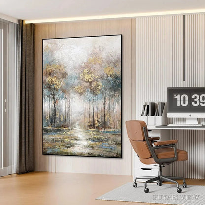 BUYARTVIEW Golden Forest Path – Textured Forest Landscape Painting, Vertical - image 4