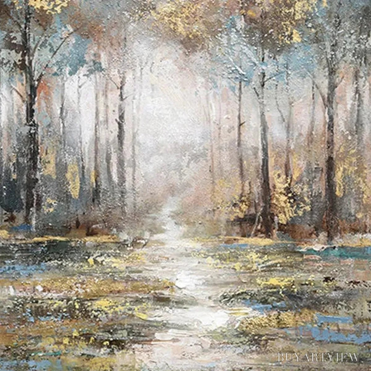 BUYARTVIEW Golden Forest Path – Textured Forest Landscape Painting, Vertical - image 5