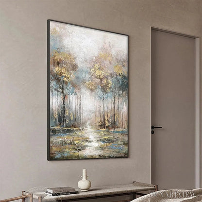 BUYARTVIEW Golden Forest Path – Textured Forest Landscape Painting, Vertical - image 6