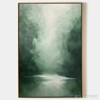 BUYARTVIEW Misty Green Forest – Atmospheric Forest Landscape Painting, Vertical - image 1