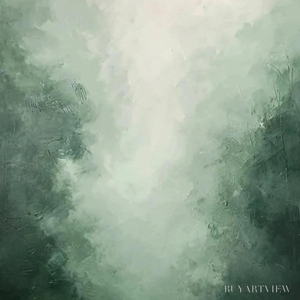 BUYARTVIEW Misty Green Forest – Atmospheric Forest Landscape Painting, Vertical - image 3
