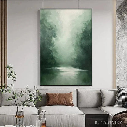 BUYARTVIEW Misty Green Forest – Atmospheric Forest Landscape Painting, Vertical - image 4