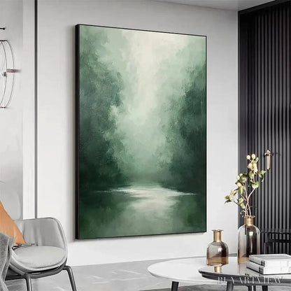 BUYARTVIEW Misty Green Forest – Atmospheric Forest Landscape Painting, Vertical - image 5