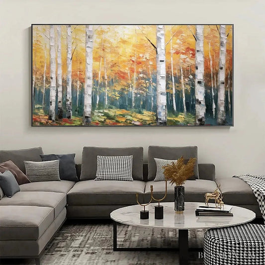 BUYARTVIEW Golden Birch Grove – Forest Painting in Yellow and White - image 2