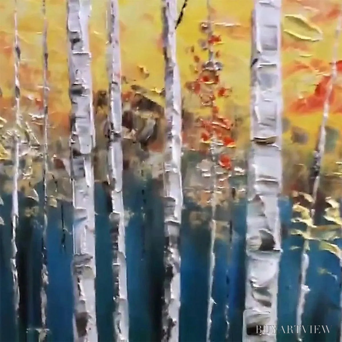BUYARTVIEW Golden Birch Grove – Forest Painting in Yellow and White - image 3