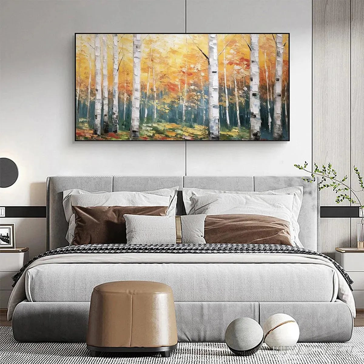 BUYARTVIEW Golden Birch Grove – Forest Painting in Yellow and White - image 4