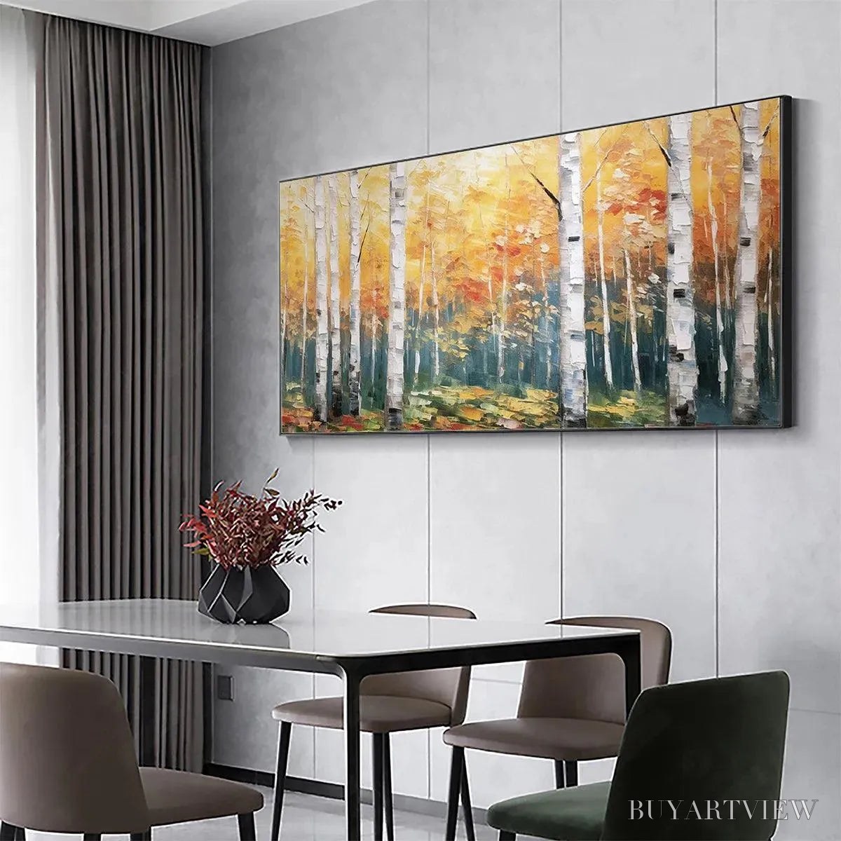 BUYARTVIEW Golden Birch Grove – Forest Painting in Yellow and White - image 5