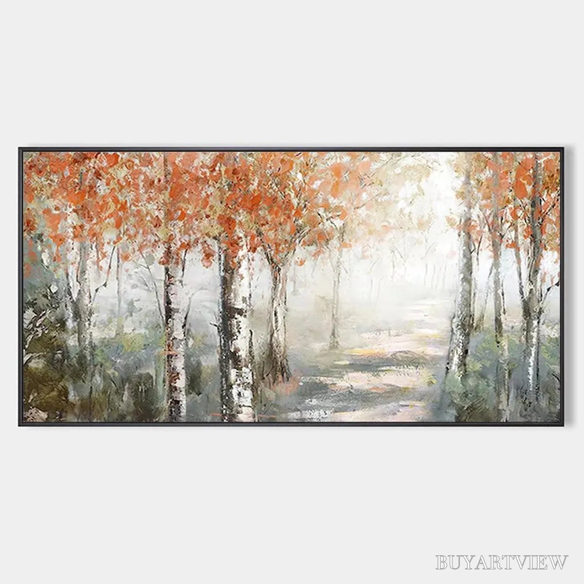 BUYARTVIEW Autumn Whispers – Atmospheric Forest Landscape Painting, Horizontal - image 1