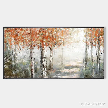 BUYARTVIEW Autumn Whispers – Atmospheric Forest Landscape Painting, Horizontal - image 1