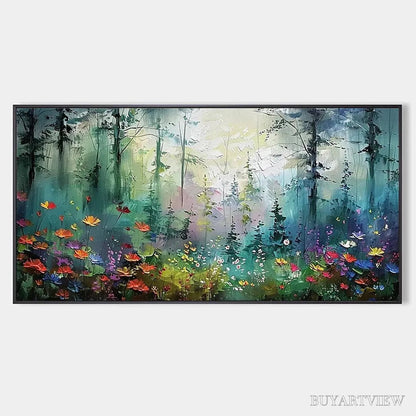 BUYARTVIEW Whispering Woods – Impressionistic Forest Landscape Painting with Colorful Wildflowers - image 1
