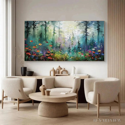 BUYARTVIEW Whispering Woods – Impressionistic Forest Landscape Painting with Colorful Wildflowers - image 2