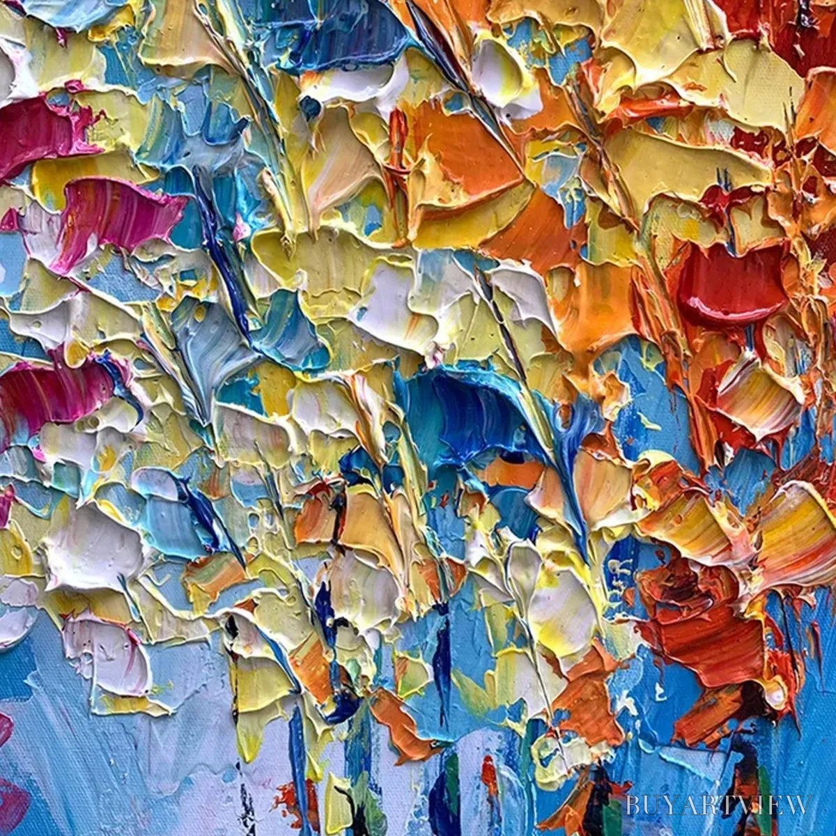 BUYARTVIEW Autumn Walk – Textured Impasto Painting of a Couple Walking in an Autumn Forest - image 2